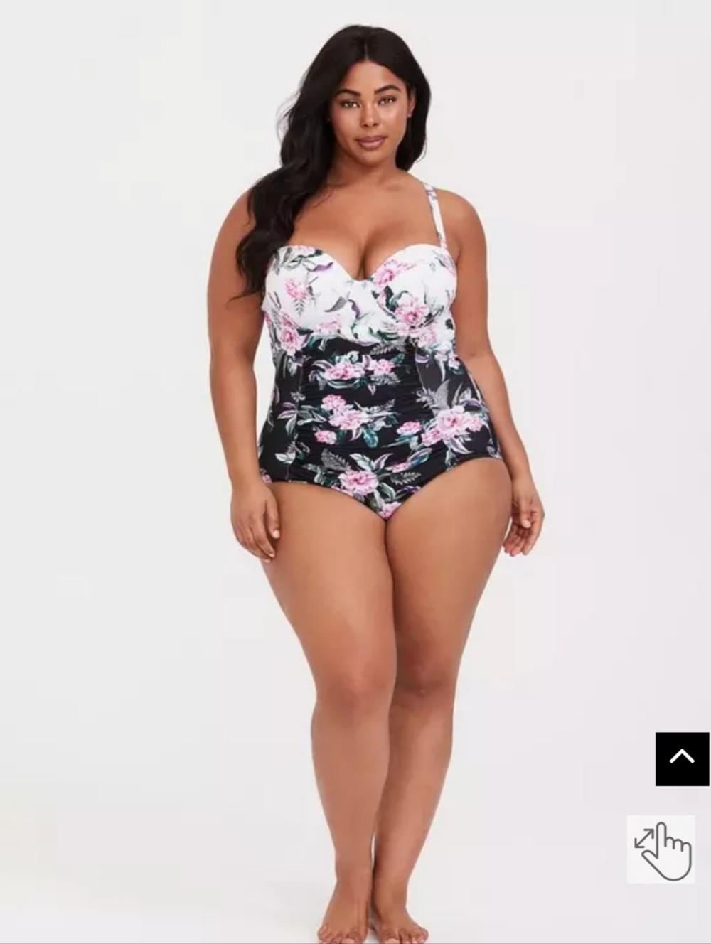 torrid 2x Black & White Floral One-Piece Swimsuit with Pink Blooms